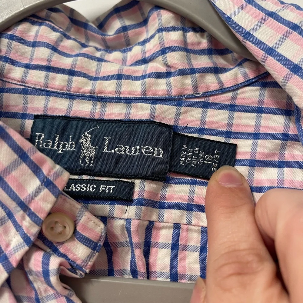Excellent used condition men’s 18 neck Ralph Lauren pink & blue check button up - Picture 3 of 7